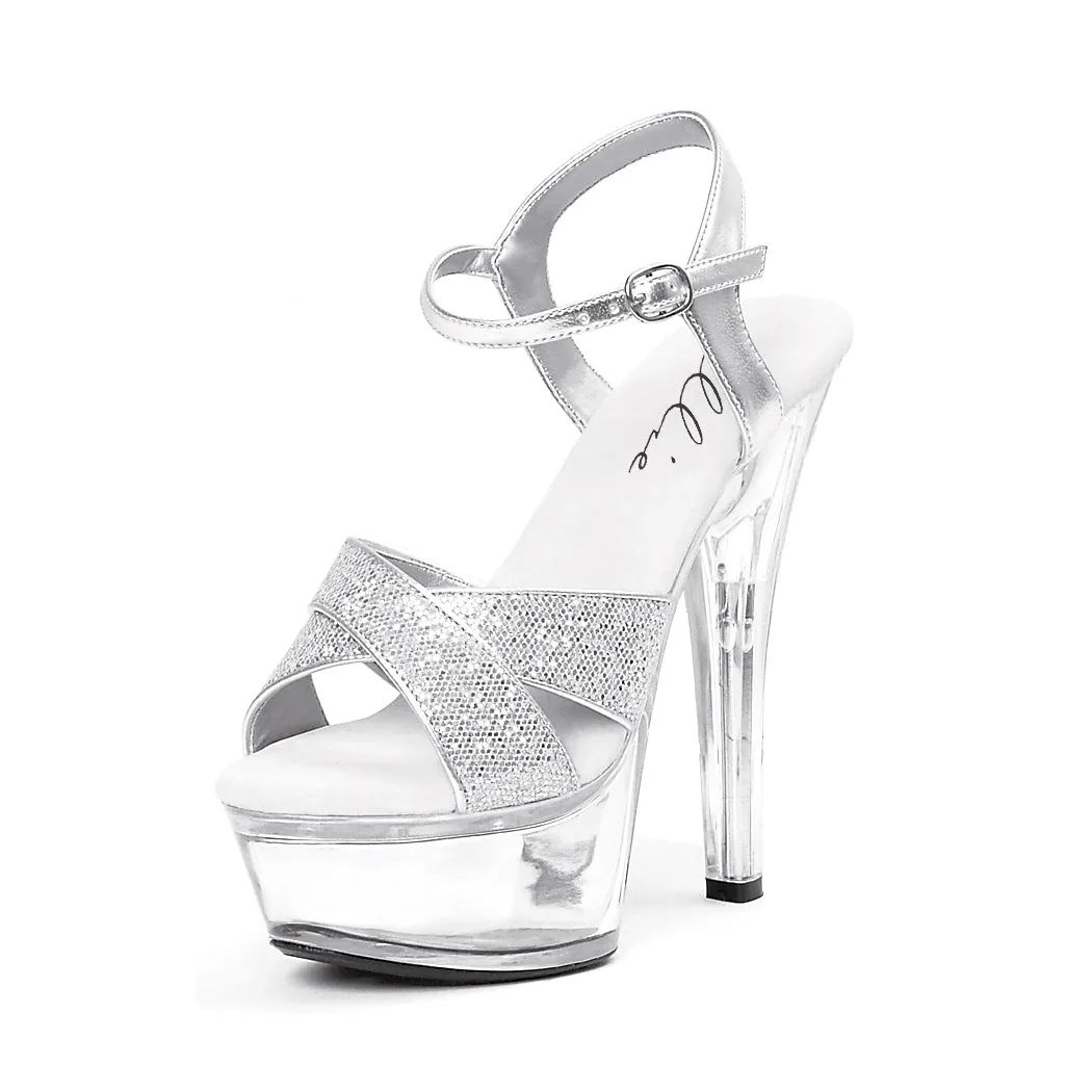 601-JANIE 6" Heel Glitter Sandal.