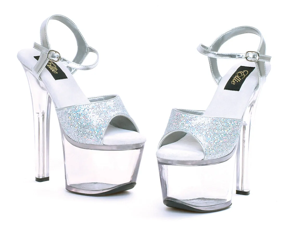 711-FLIRT-G 7" Heel Silver Glitter Sandal