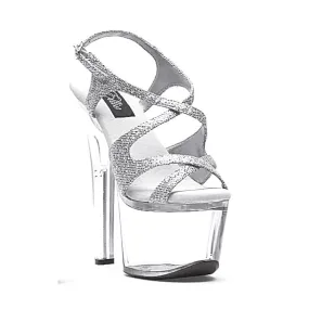 711-LANCE-G 7" Heel Silver Glitter Sandal.