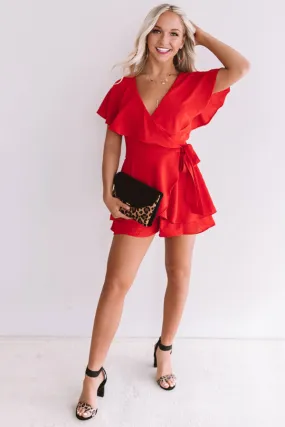 All The Goals Wrap Romper In Red