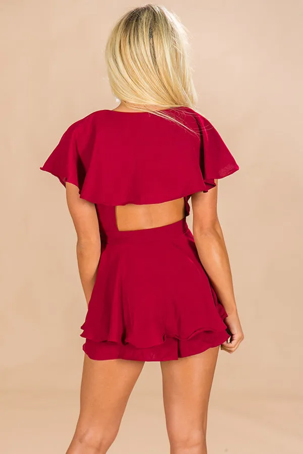 All The Goals Wrap Romper in Wine