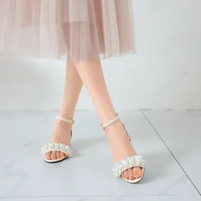 Ankle Strap Ruffle Trim Low Heel Sandals