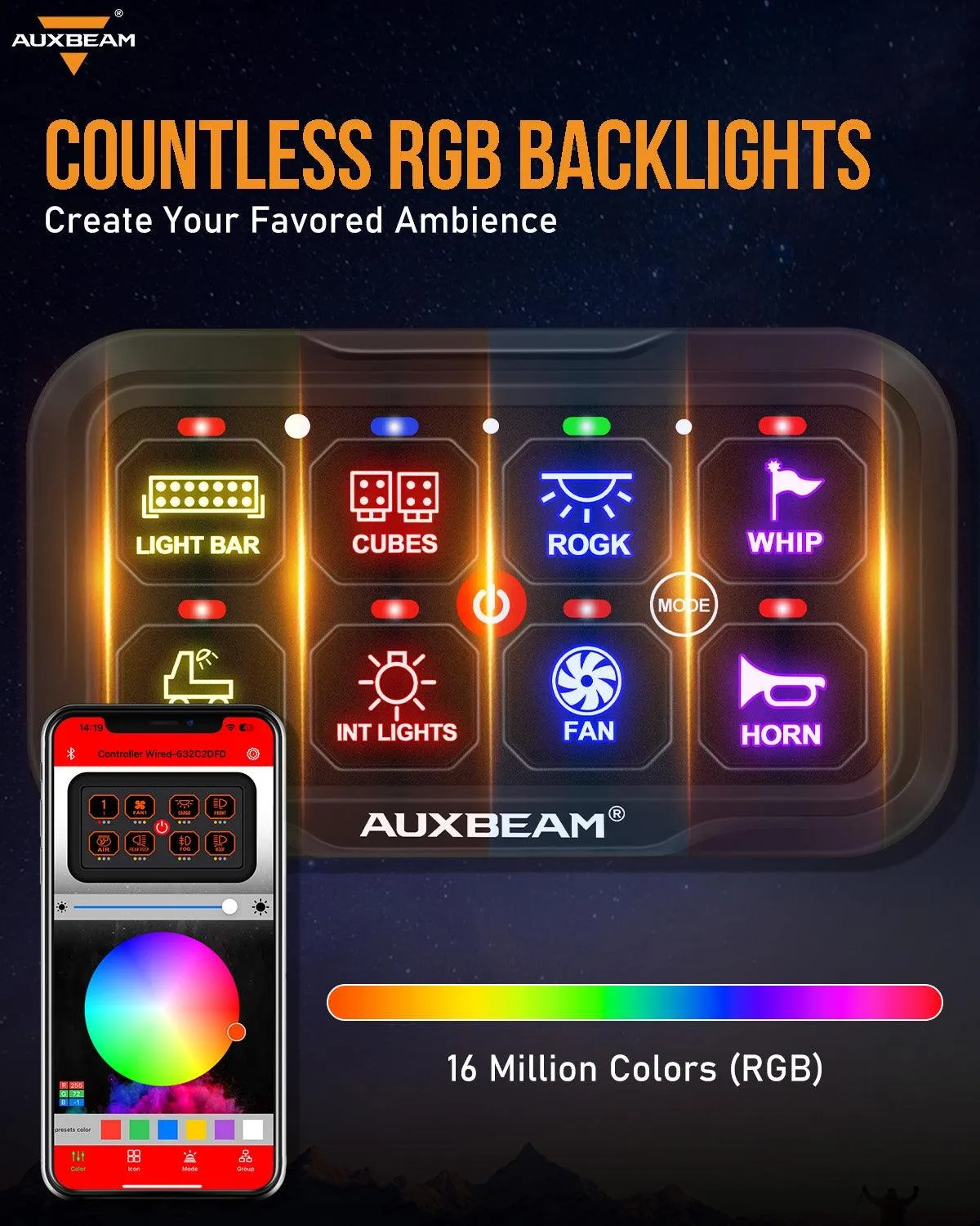 AR-800 RGB Switch Panel with APP 42 Inch 5D-PRO LED Light Bar, Toggle/ Momentary/ Pulsed Mode Supported