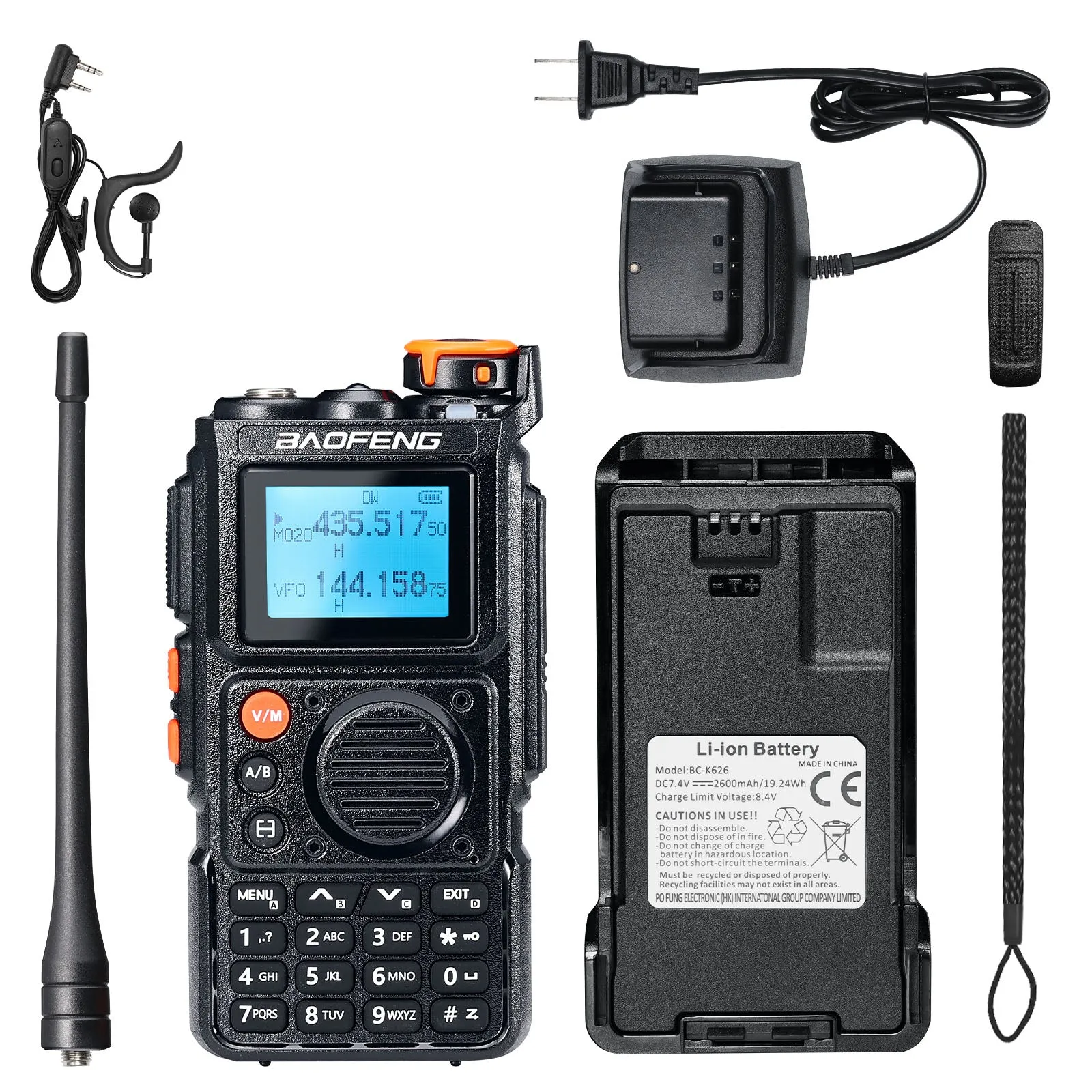 Baofeng K6 Tri-Band Radio | 5W | 999 CH | UHF/VHF/1.25M/NOAA/FM/Air Receiver |  Reverse Repeater Freq | 2600mAh Type-C Battery
