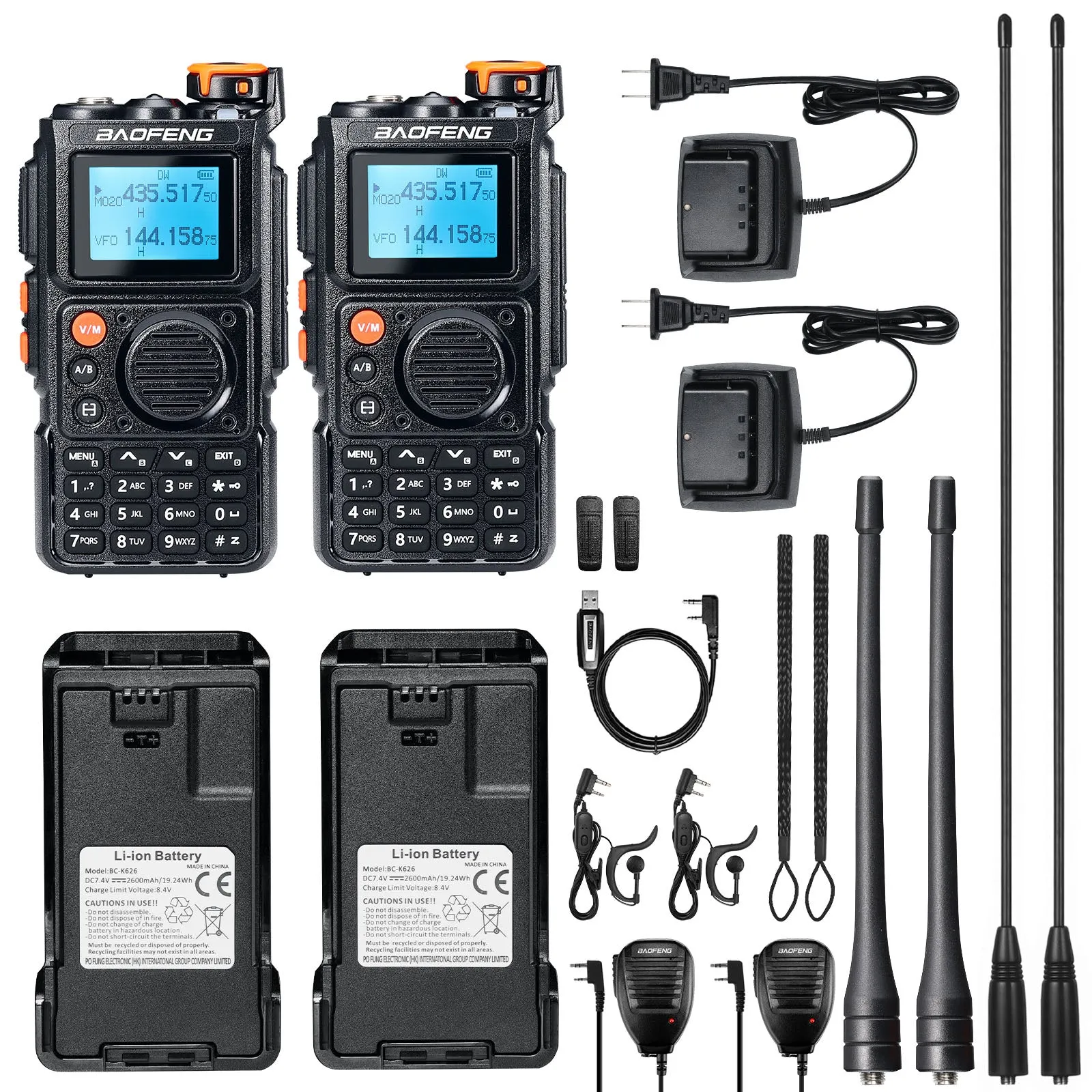 Baofeng K6 Tri-Band Radio | 5W | 999 CH | UHF/VHF/1.25M/NOAA/FM/Air Receiver |  Reverse Repeater Freq | 2600mAh Type-C Battery