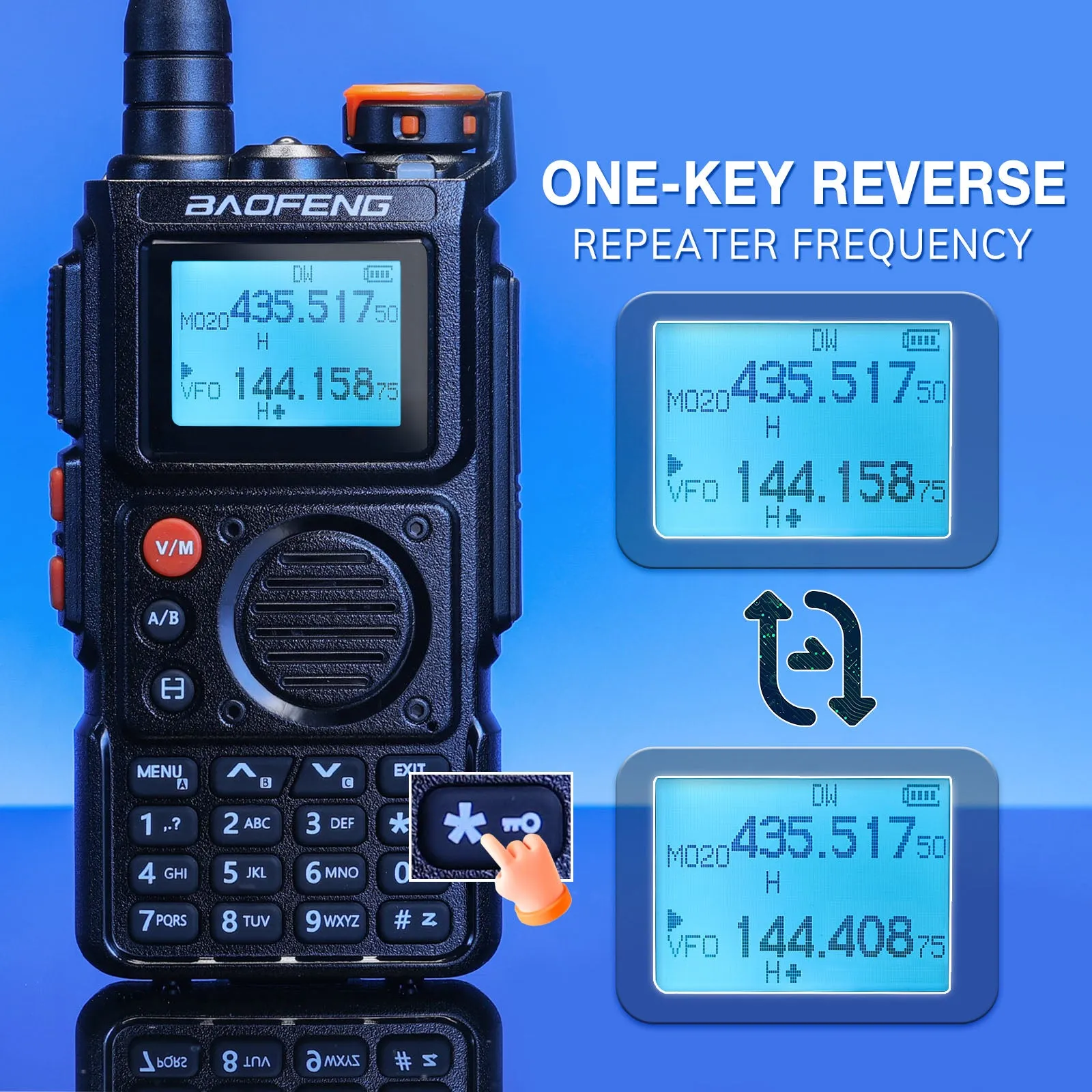 Baofeng K6 Tri-Band Radio | 5W | 999 CH | UHF/VHF/1.25M/NOAA/FM/Air Receiver |  Reverse Repeater Freq | 2600mAh Type-C Battery