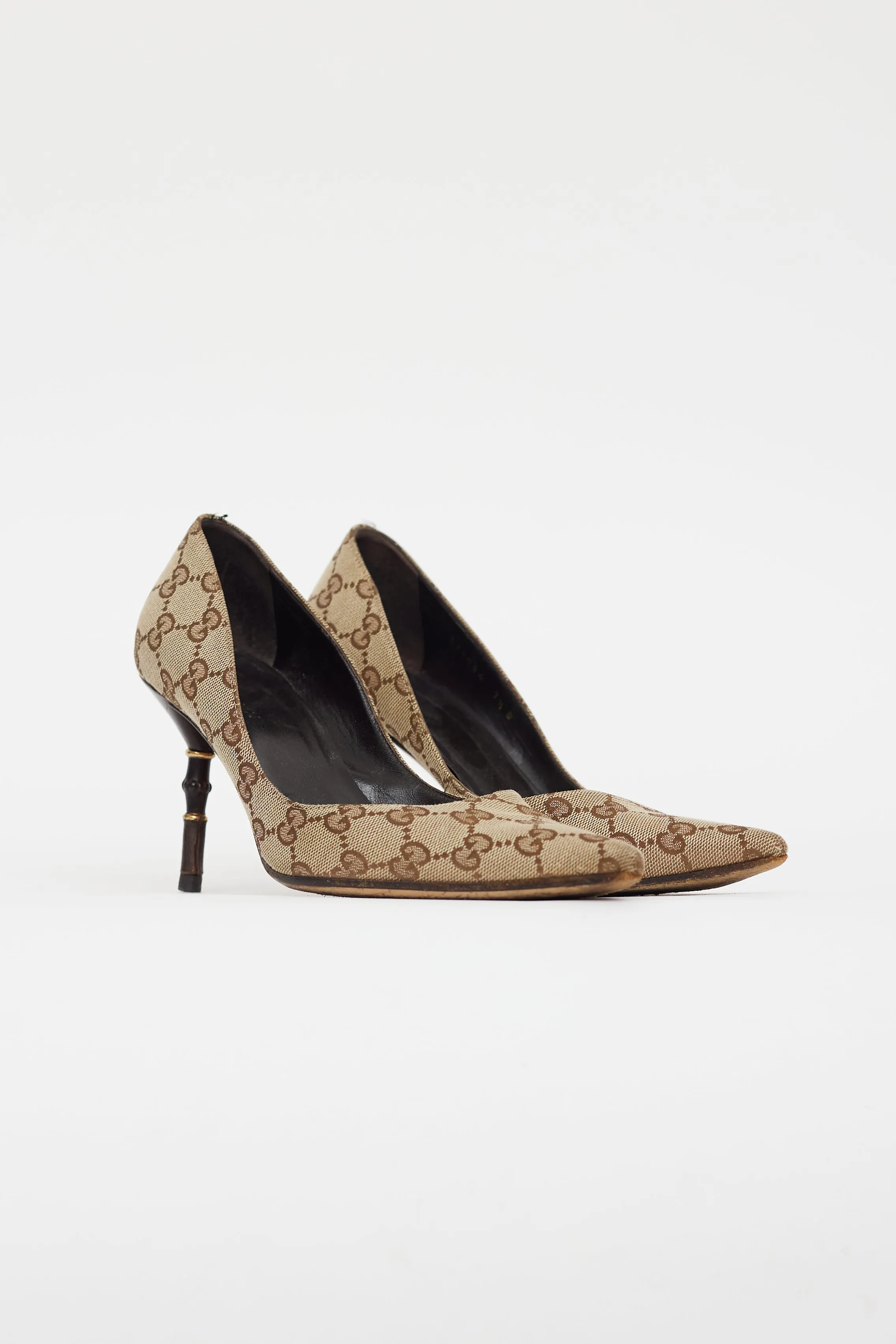 Beige GG Monogram Pointed Toe Pump