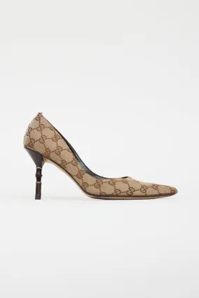 Beige GG Monogram Pointed Toe Pump
