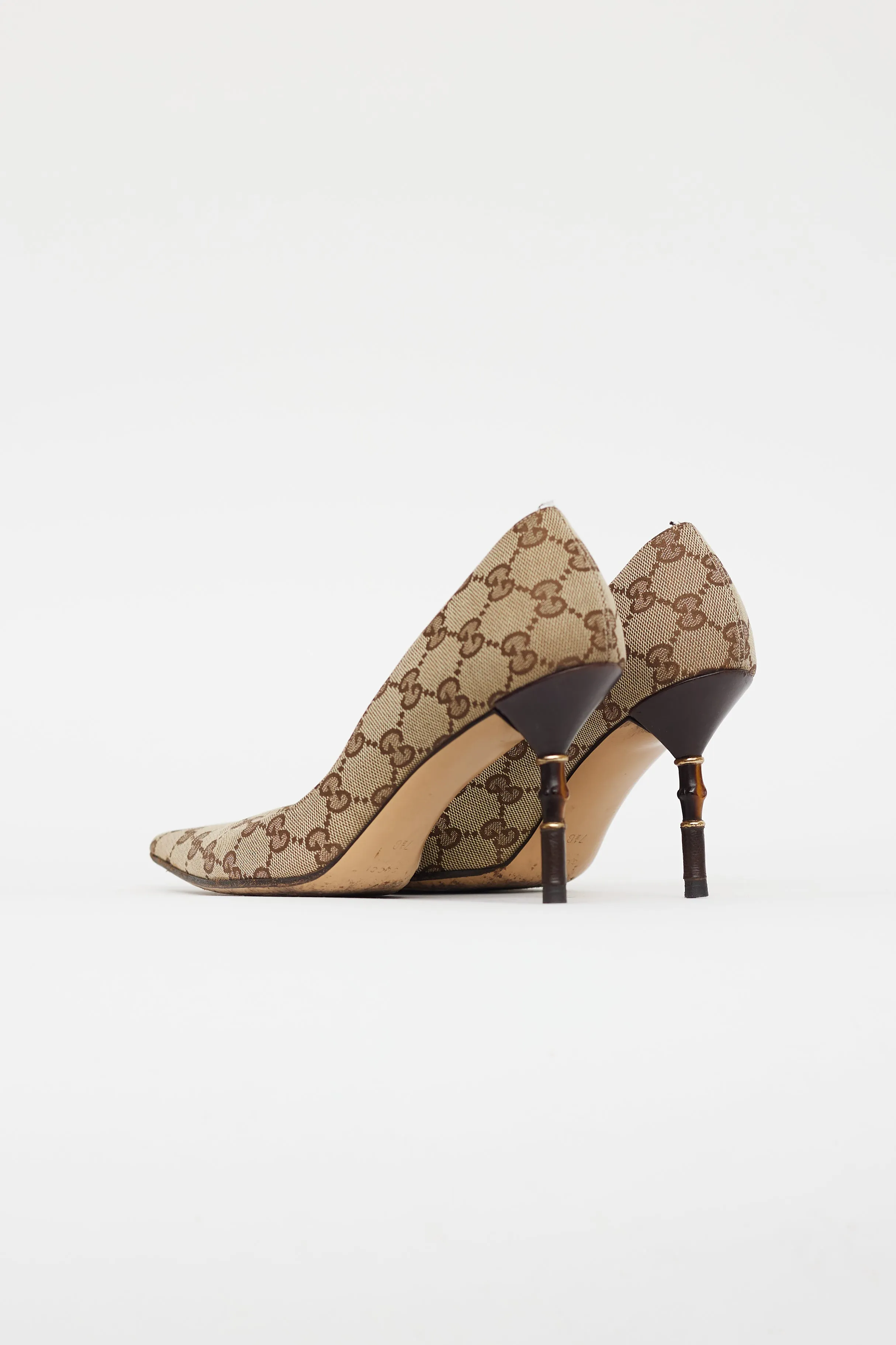 Beige GG Monogram Pointed Toe Pump