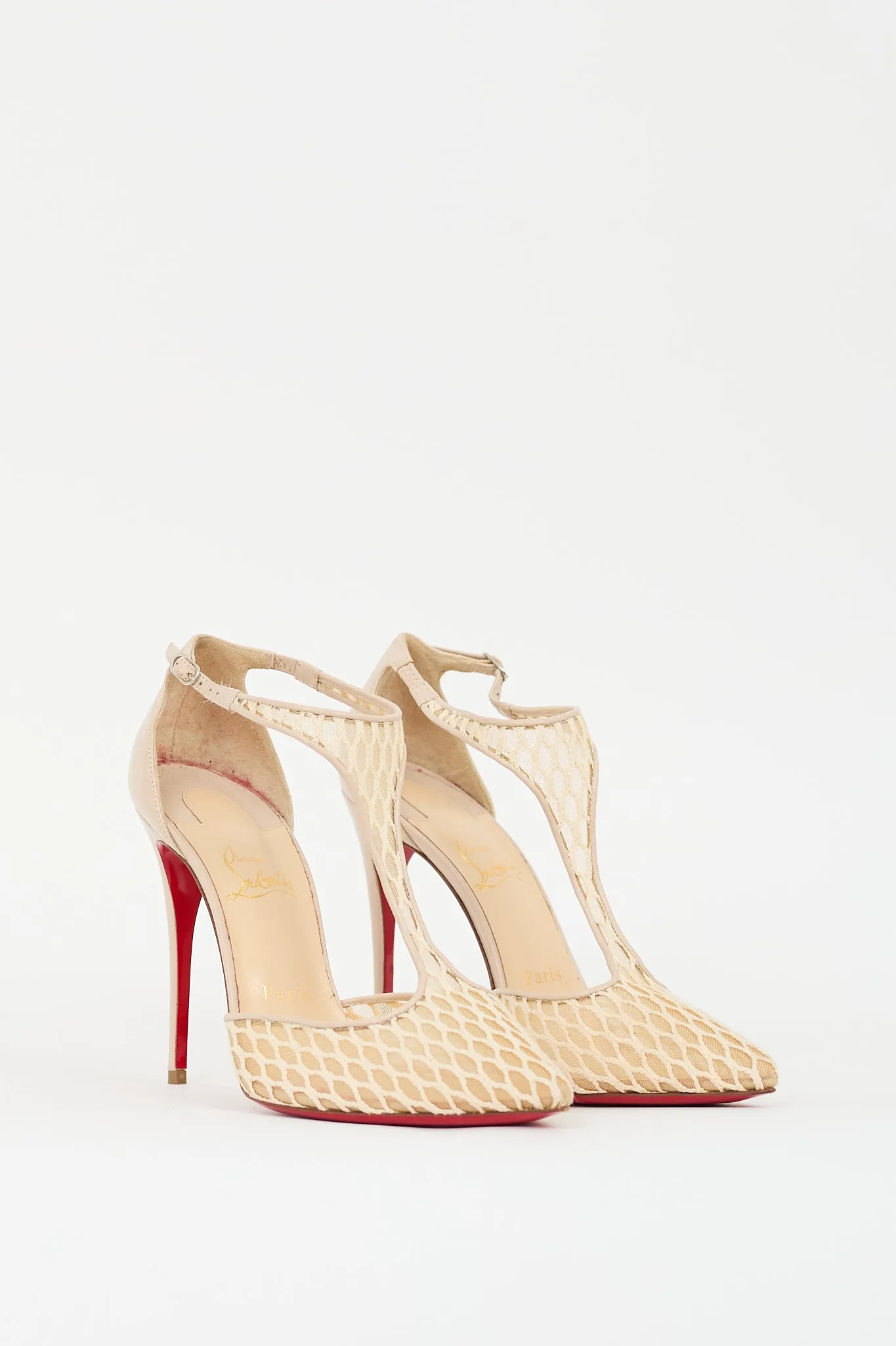 Beige Leather & Mesh Salonu Pump