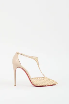 Beige Leather & Mesh Salonu Pump