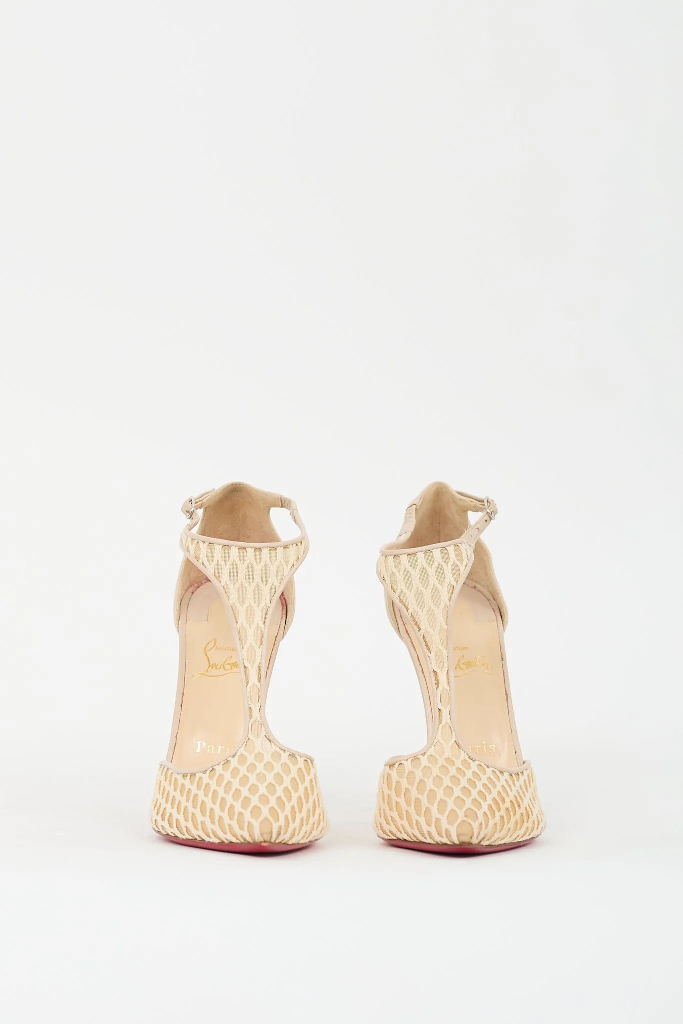 Beige Leather & Mesh Salonu Pump