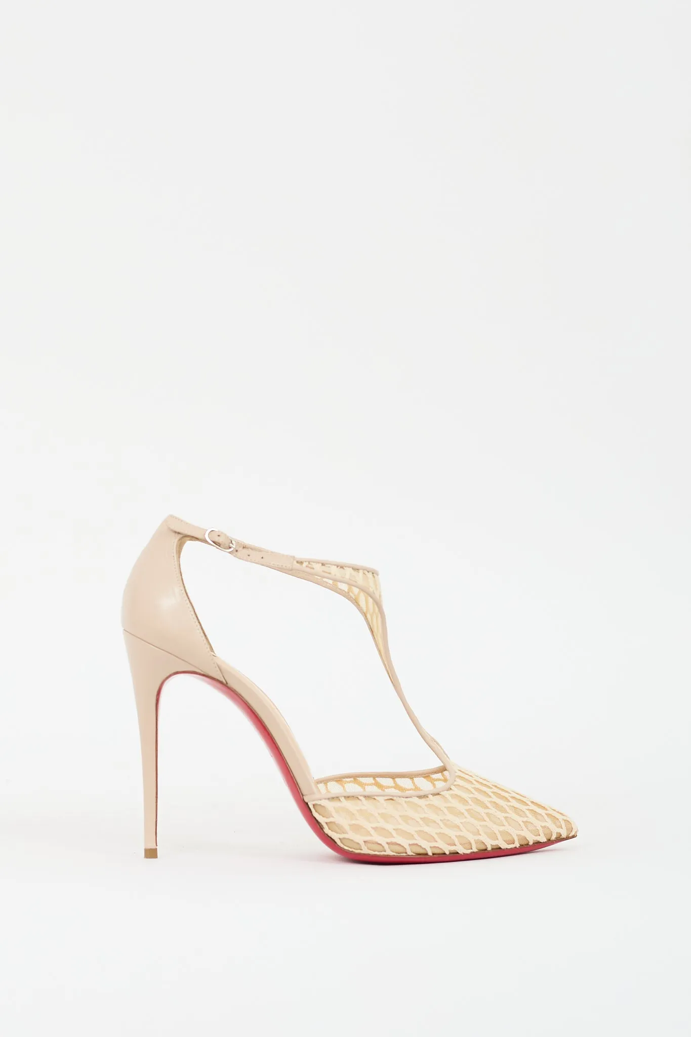 Beige Leather & Mesh Salonu Pump