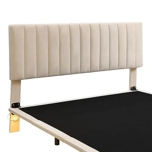 Bellemave Floating Bed Frame Queen Size Upholstered Bed with Sensor Light and Headboard, Floating Velvet Platform Bed, No Box Spring Needed for Kids Teens Adults,Beige