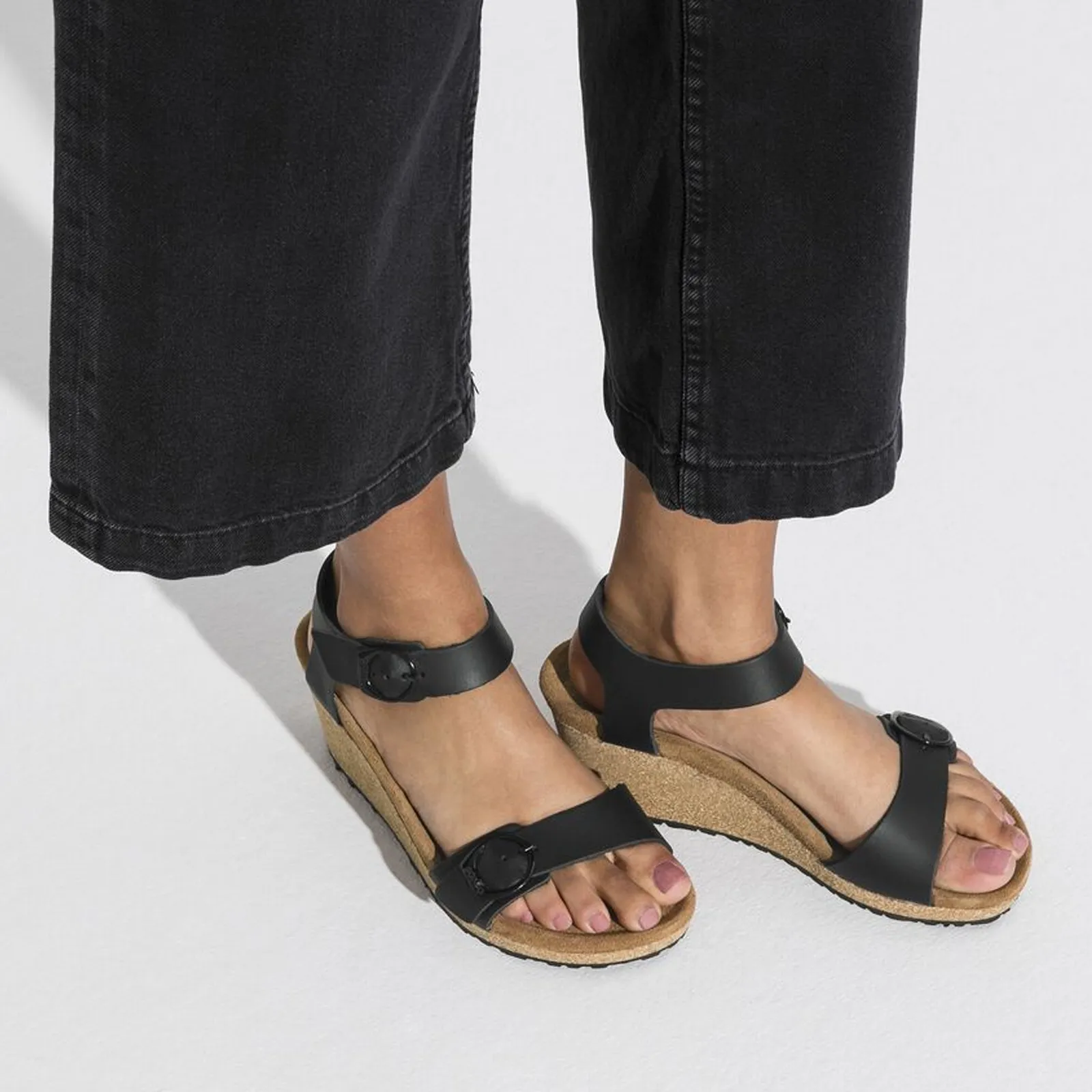 Birkenstock Soley Ring-Buckle Wedge Sandal (Women) - Black Leather