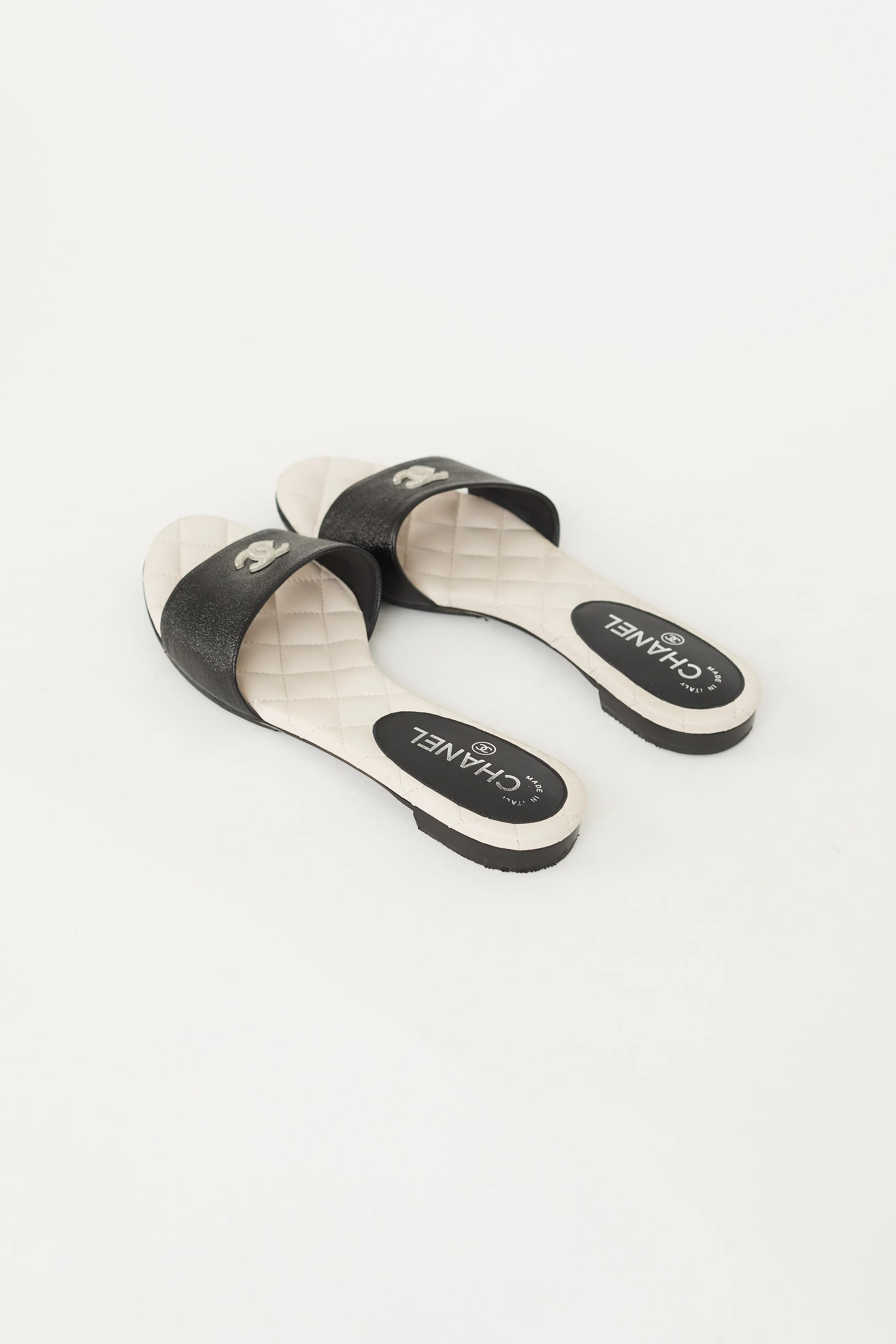 Black & Pink Quilted CC Sandal