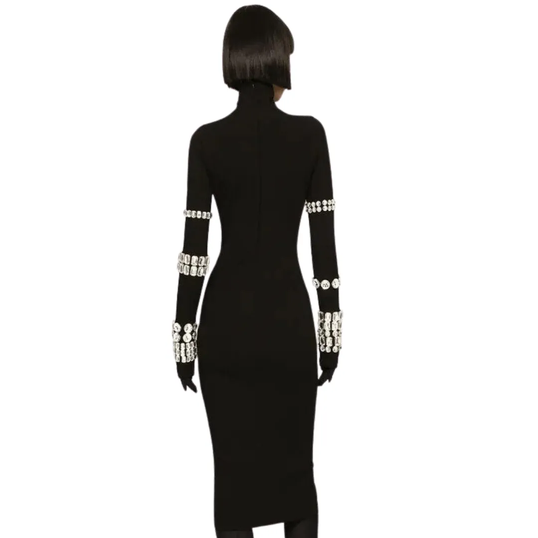 Black Crystal Midi Party Dress