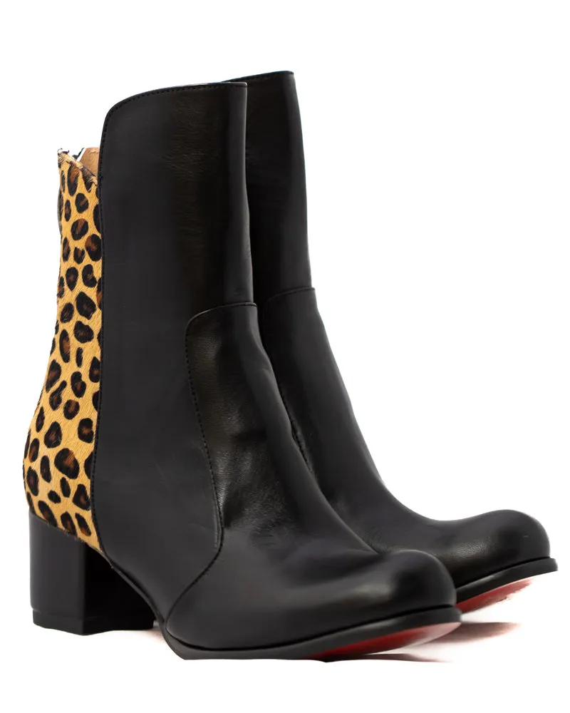 Black Leather and Leopard Bootie