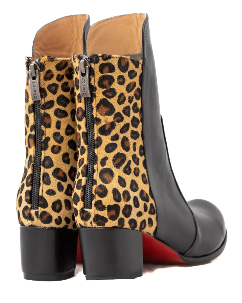 Black Leather and Leopard Bootie