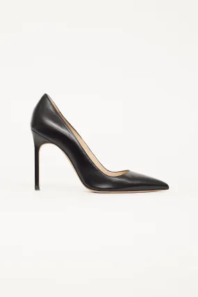 Black Leather BB Pointed Toe Pump