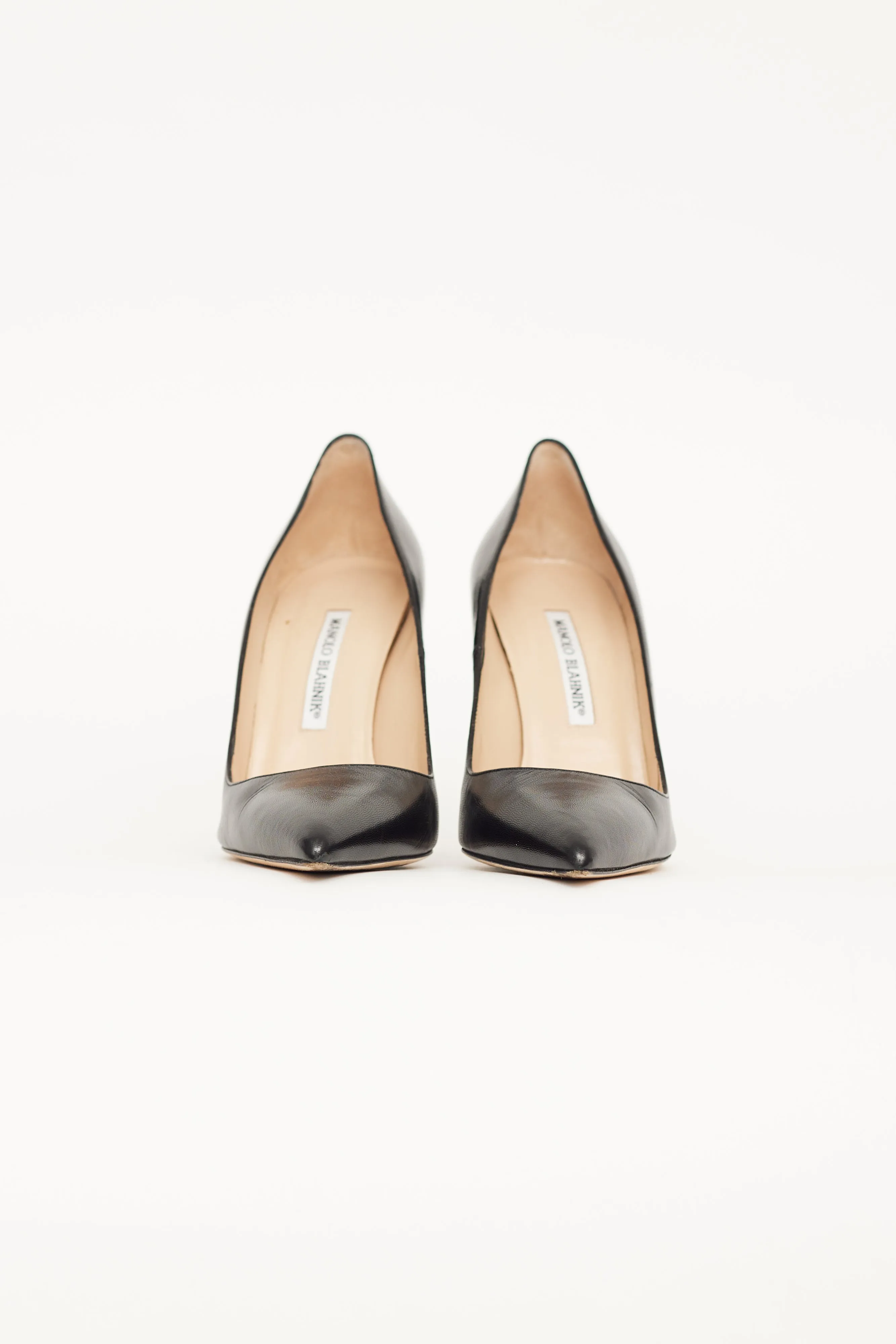 Black Leather BB Pointed Toe Pump