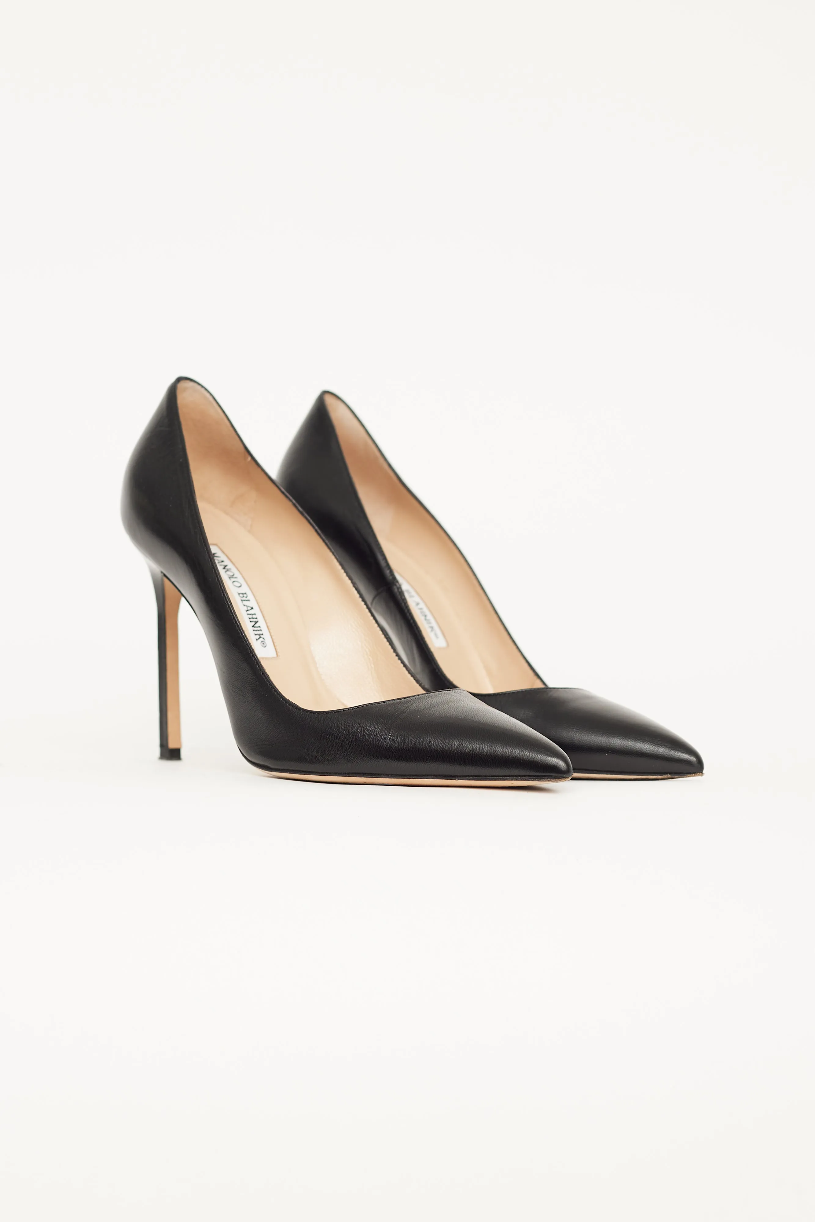 Black Leather BB Pointed Toe Pump