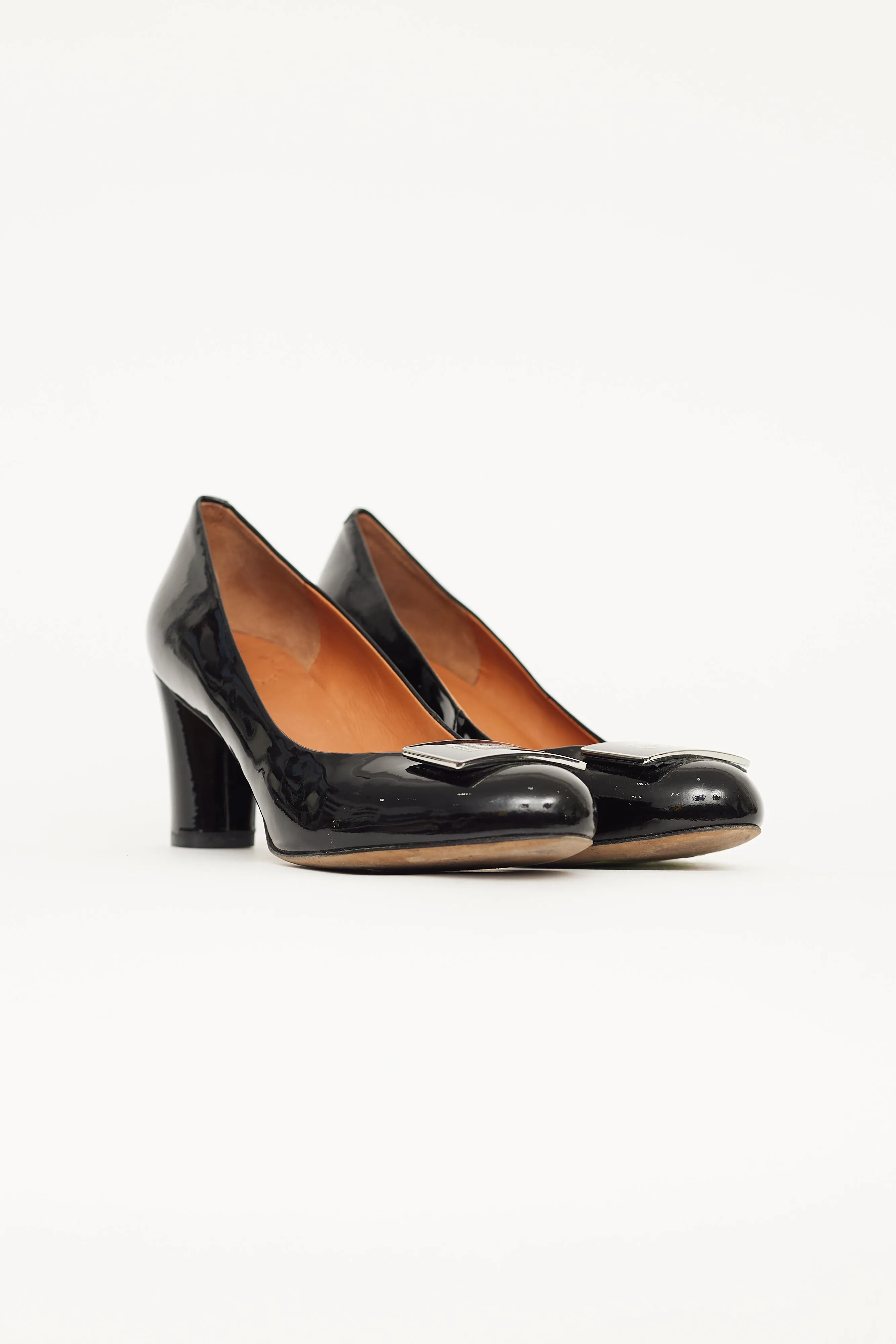 Black Patent Leather Silver Buckle Pump
