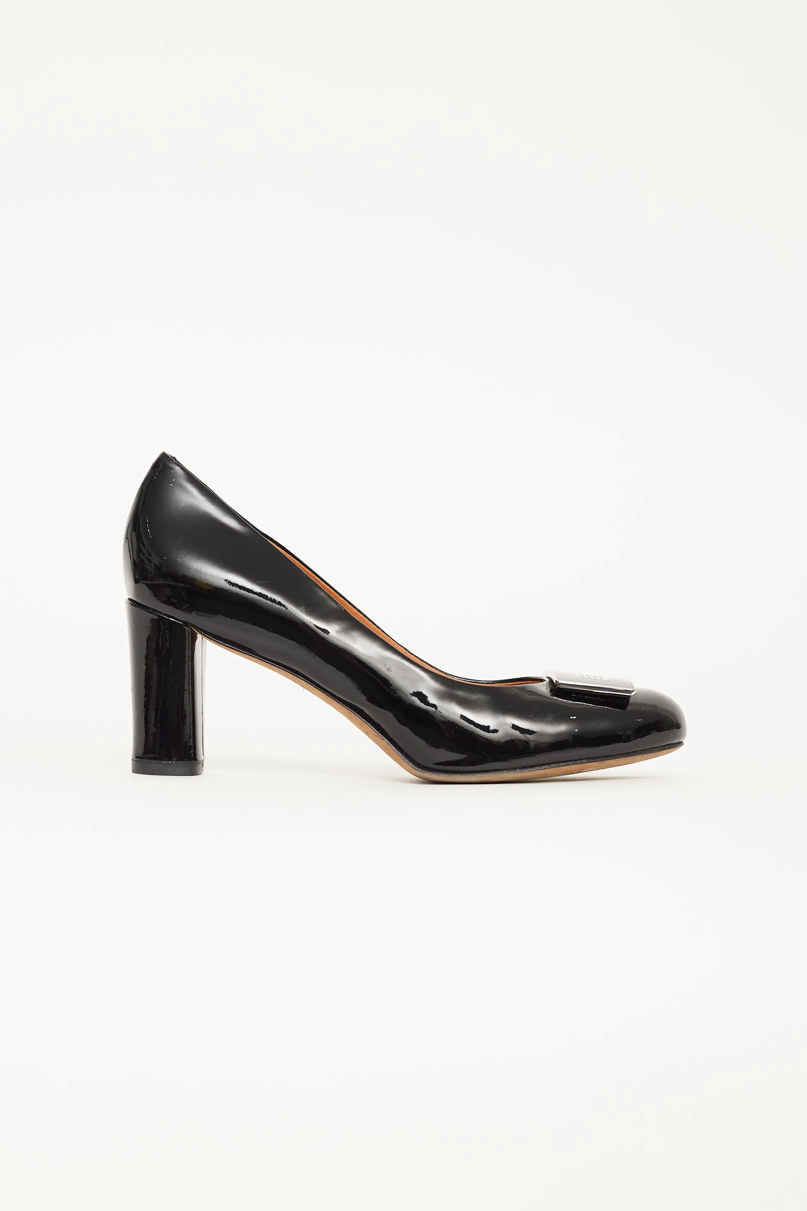 Black Patent Leather Silver Buckle Pump