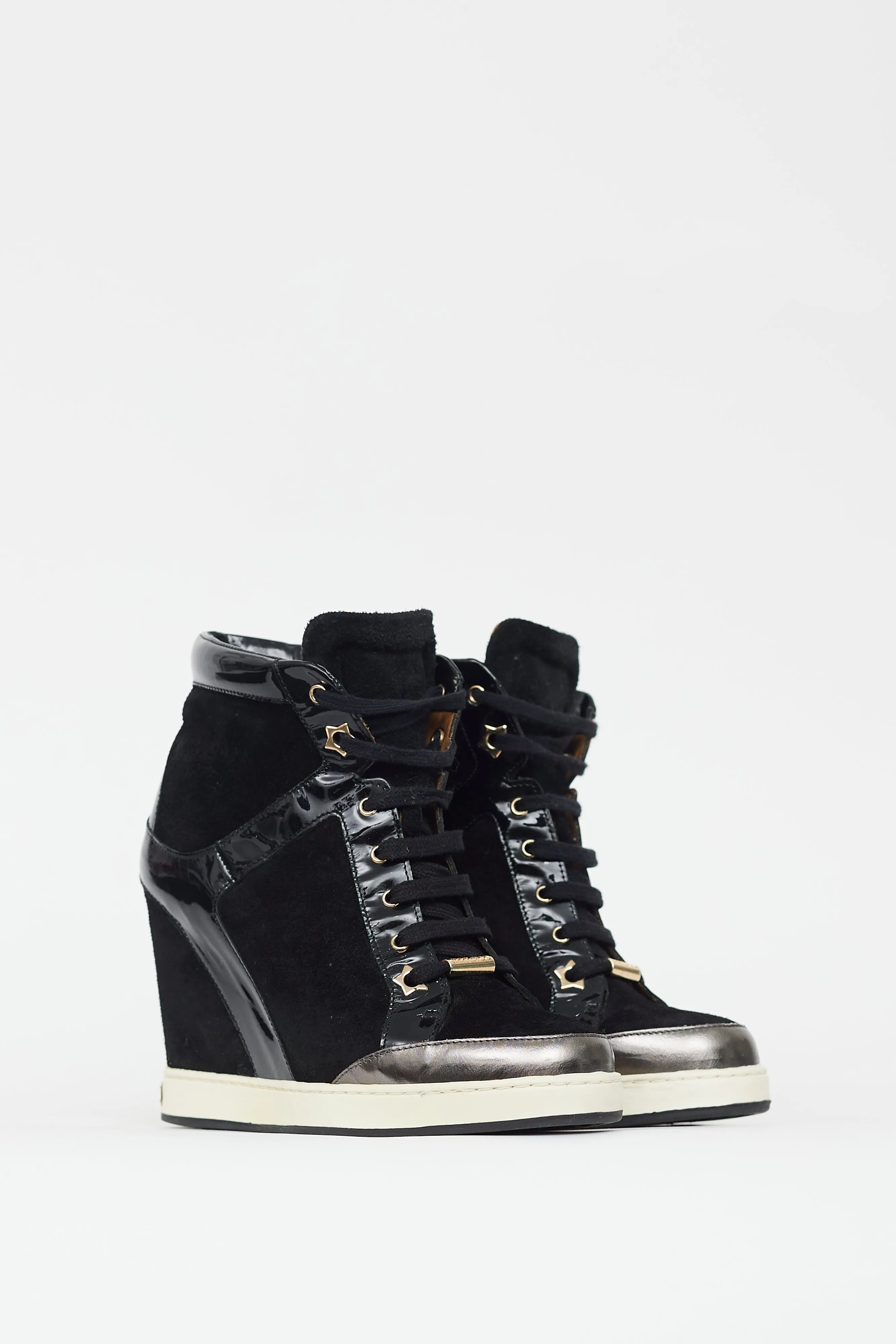 Black Suede & Patent Leather Wedge Sneaker