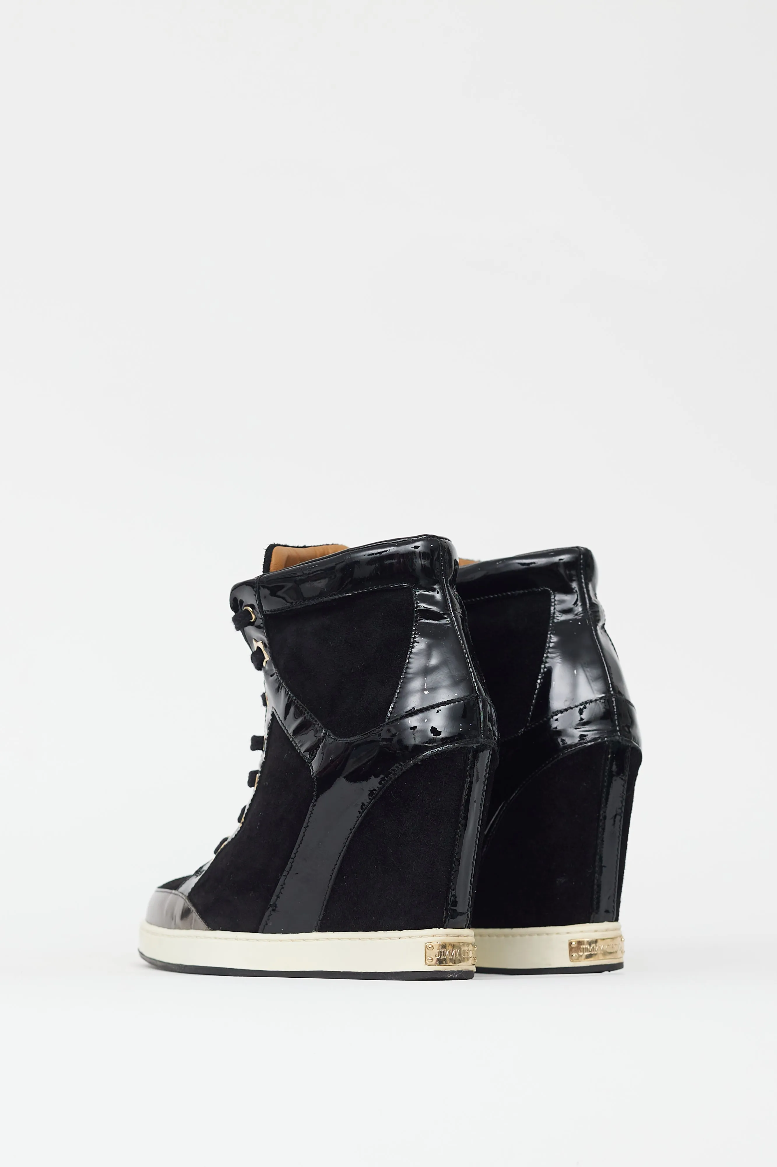 Black Suede & Patent Leather Wedge Sneaker