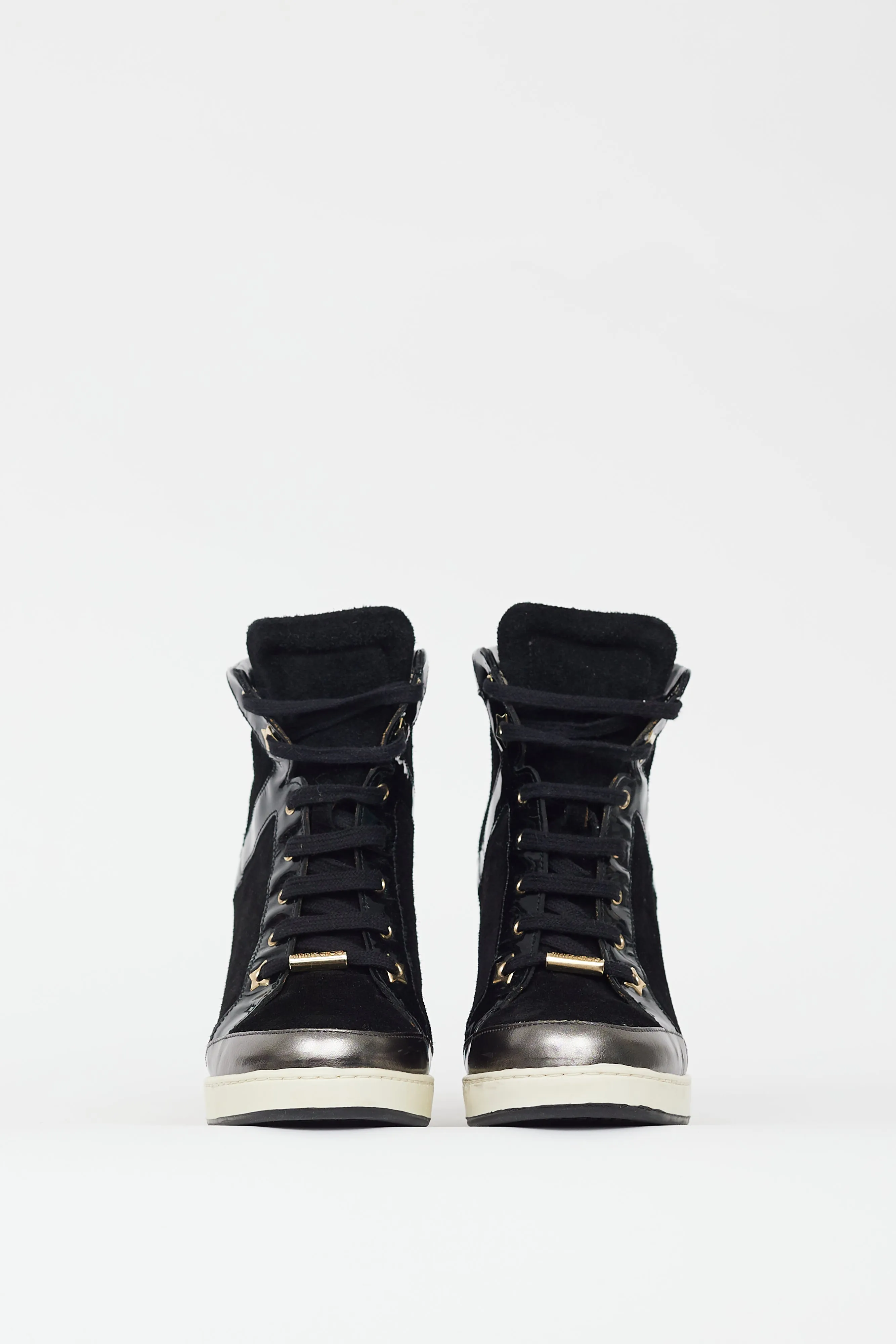 Black Suede & Patent Leather Wedge Sneaker