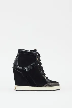 Black Suede & Patent Leather Wedge Sneaker