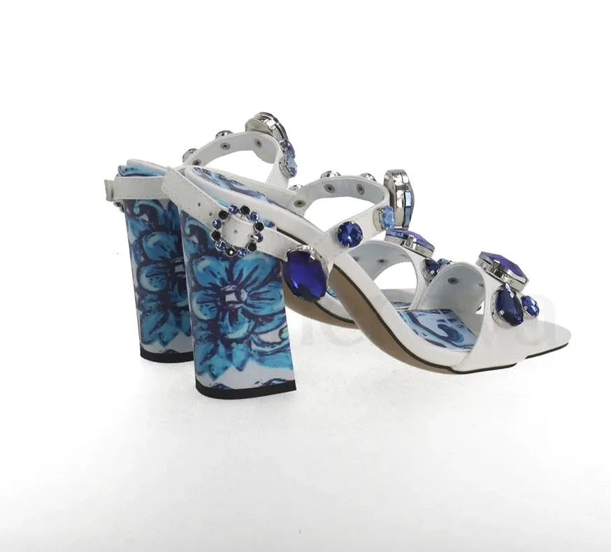 Blue & White Porcelain Crystal Sandals