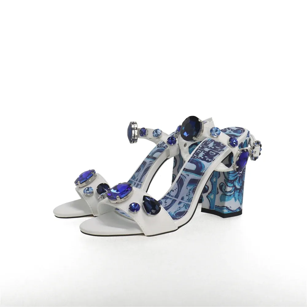 Blue & White Porcelain Crystal Sandals