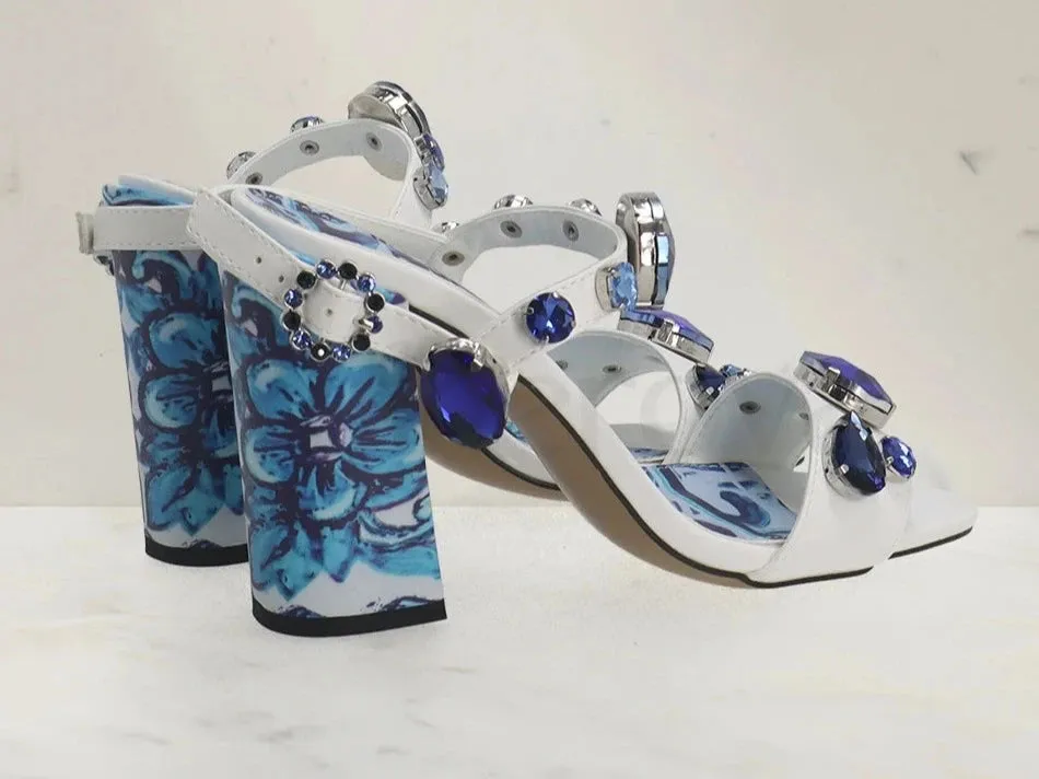 Blue & White Porcelain Crystal Sandals