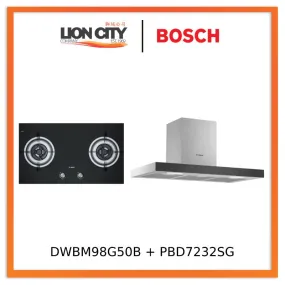 Bosch DWBM98G50B Series 4 Wall-mounted cooker hood 90 cm   PBD7232SG Series 2 Gas hob 78 cm Tempered glass, Black