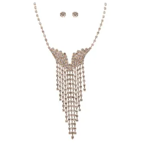 Bridal Wedding Jewelry Crystal Rhinestone Illuminating Dangling Necklace J516 GD
