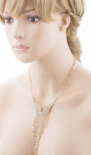 Bridal Wedding Jewelry Crystal Rhinestone Illuminating Dangling Necklace J516 GD