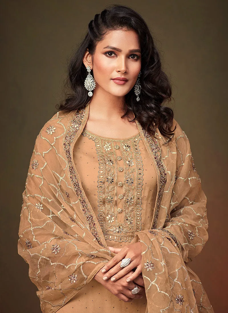 Brown Swaroski Embroidered Indian Pant Suit