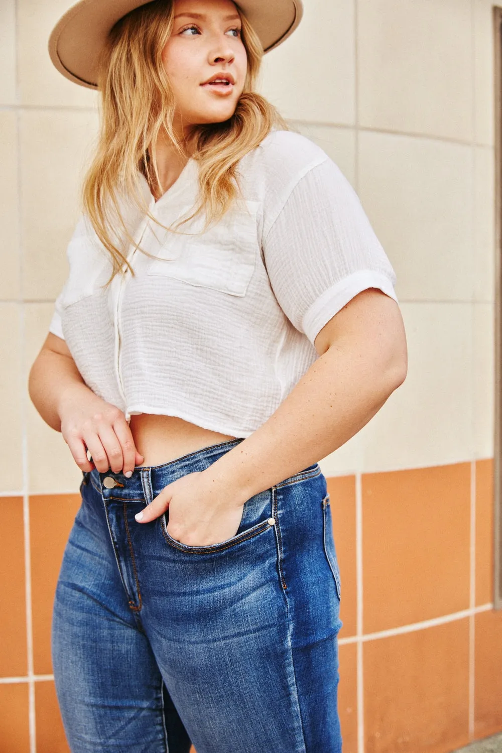Cameron High Rise Skinny Jeans with Released Hem and SIde Slit - PLUS