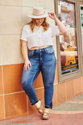 Cameron High Rise Skinny Jeans with Released Hem and SIde Slit - PLUS