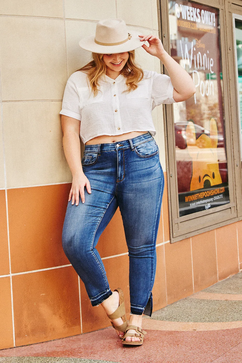 Cameron High Rise Skinny Jeans with Released Hem and SIde Slit - PLUS