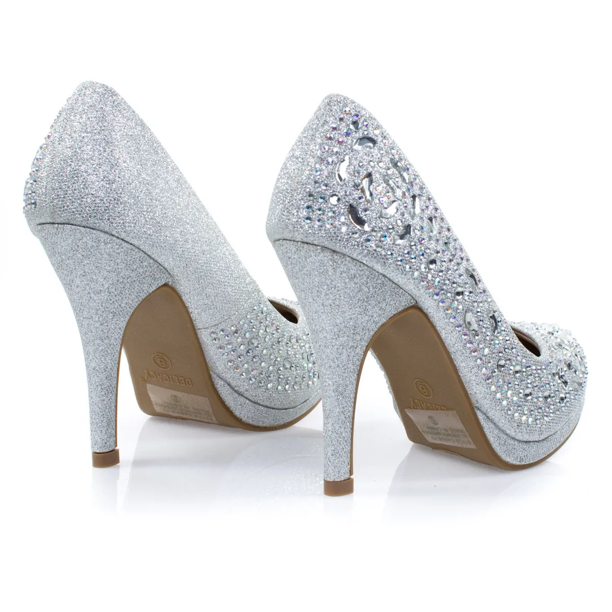 Cassie70 by Delicacy, Sparkling High Heel Dress Pump w Round Toe, Glitter & Rhinestones