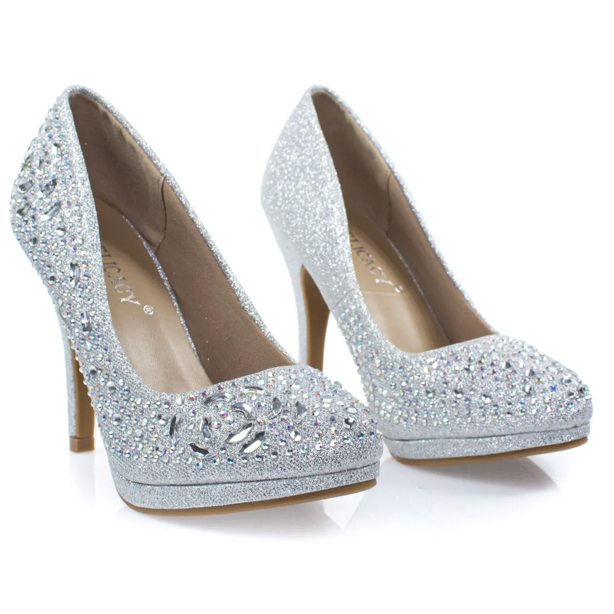 Cassie70 by Delicacy, Sparkling High Heel Dress Pump w Round Toe, Glitter & Rhinestones
