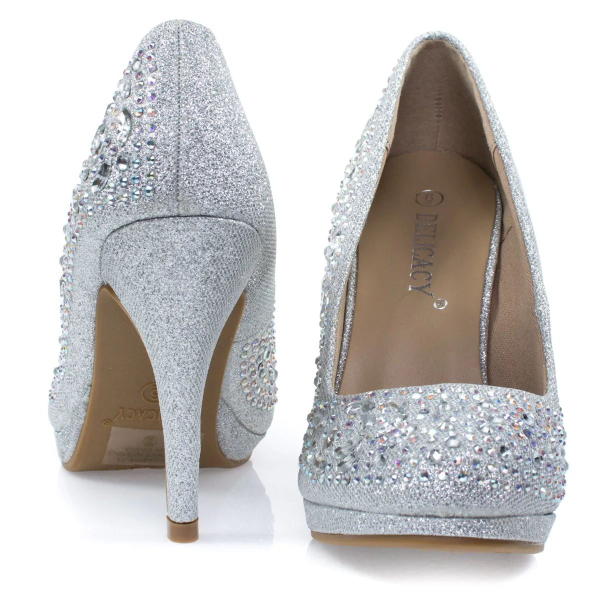 Cassie70 by Delicacy, Sparkling High Heel Dress Pump w Round Toe, Glitter & Rhinestones