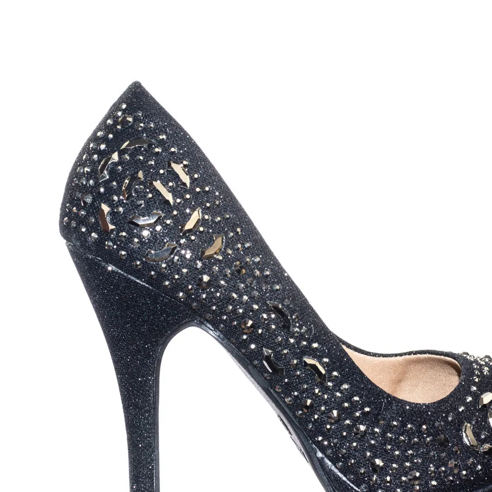 Cassie70 by Delicacy, Sparkling High Heel Dress Pump w Round Toe, Glitter & Rhinestones