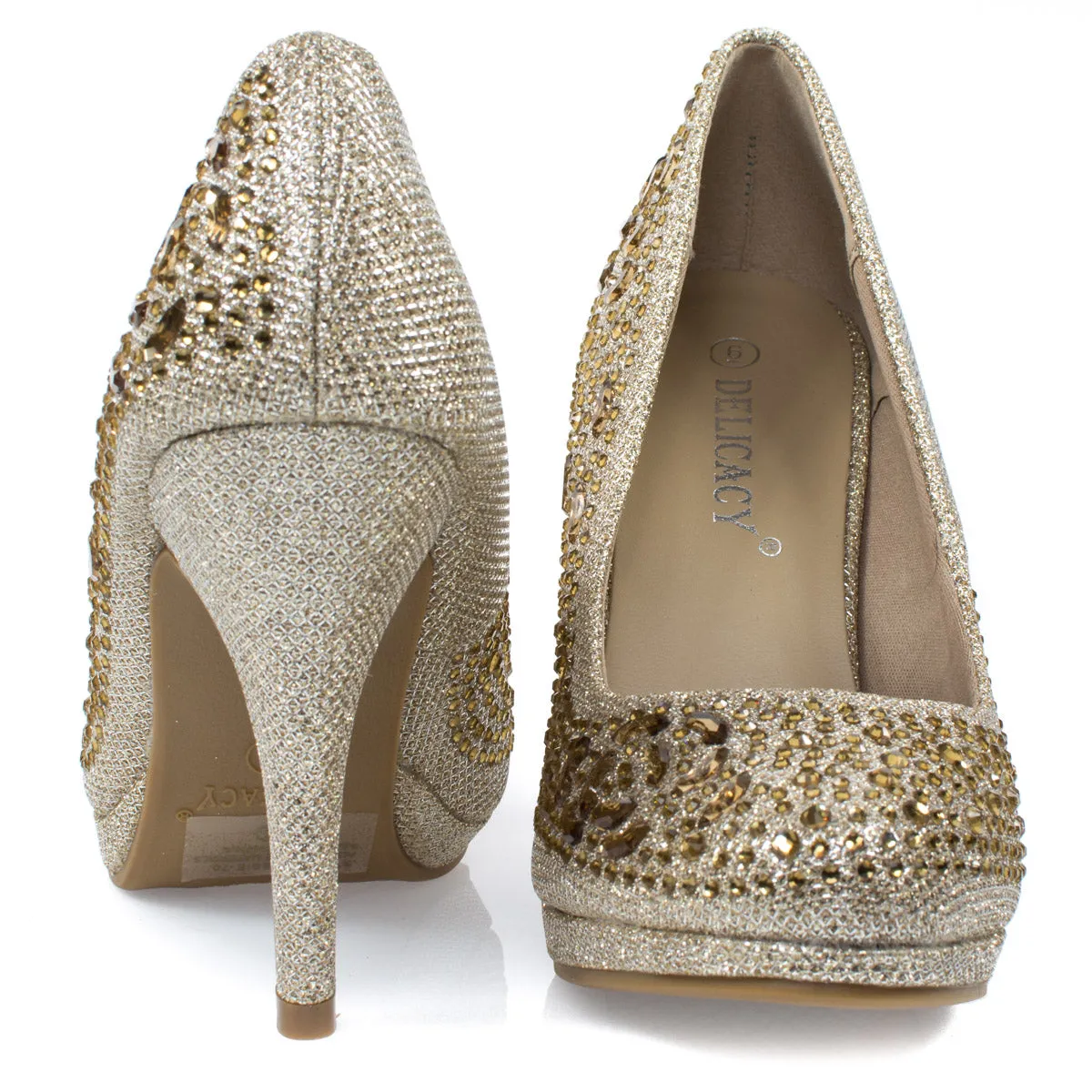 Cassie70 by Delicacy, Sparkling High Heel Dress Pump w Round Toe, Glitter & Rhinestones