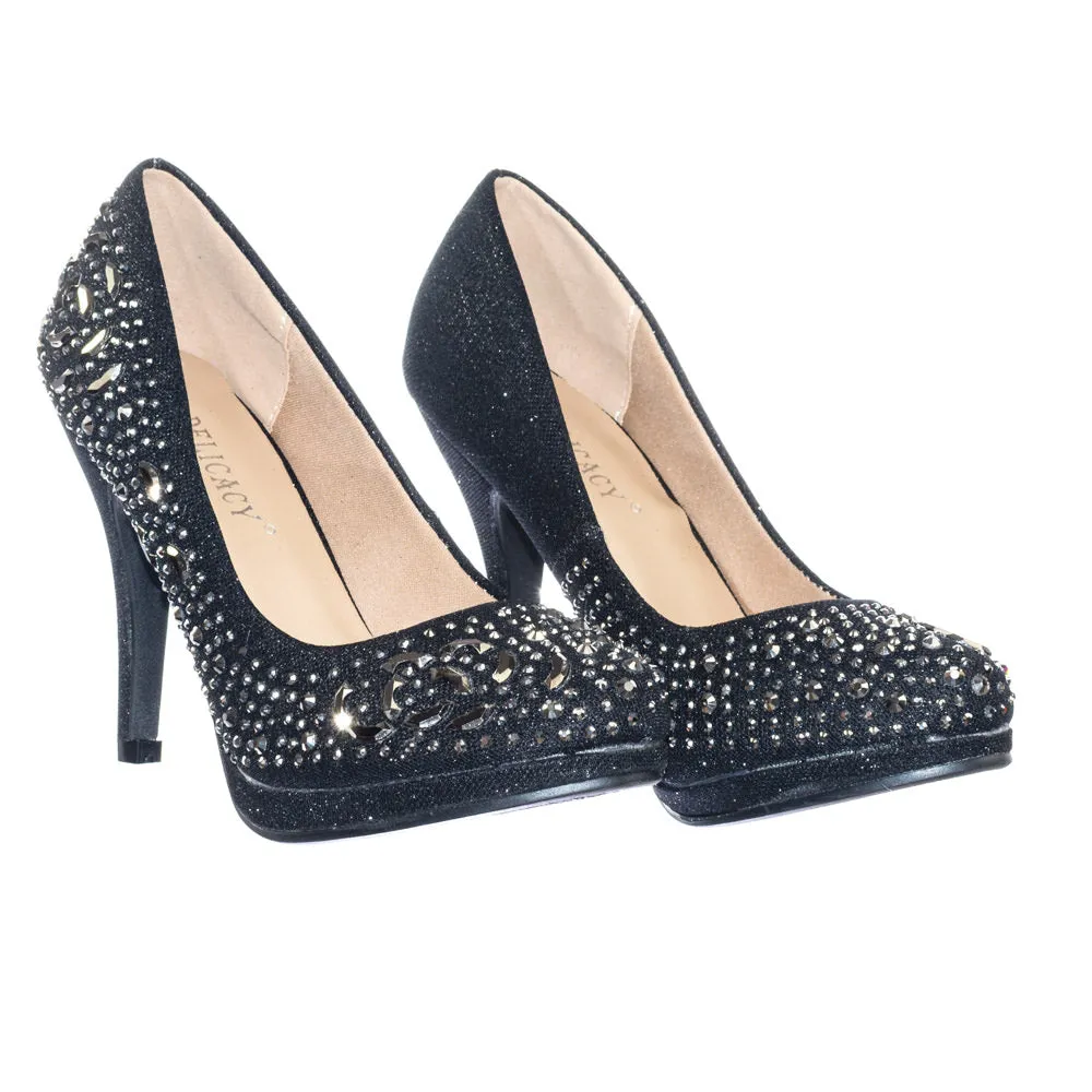 Cassie70 by Delicacy, Sparkling High Heel Dress Pump w Round Toe, Glitter & Rhinestones