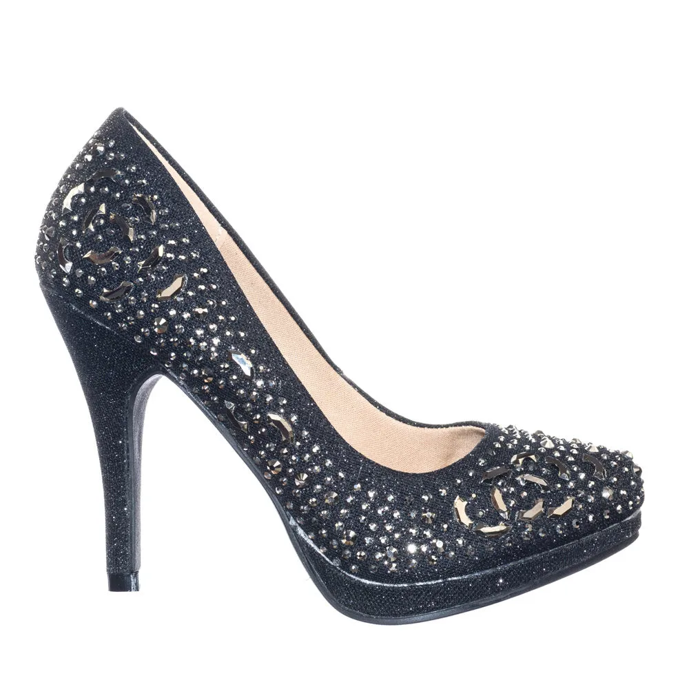 Cassie70 by Delicacy, Sparkling High Heel Dress Pump w Round Toe, Glitter & Rhinestones