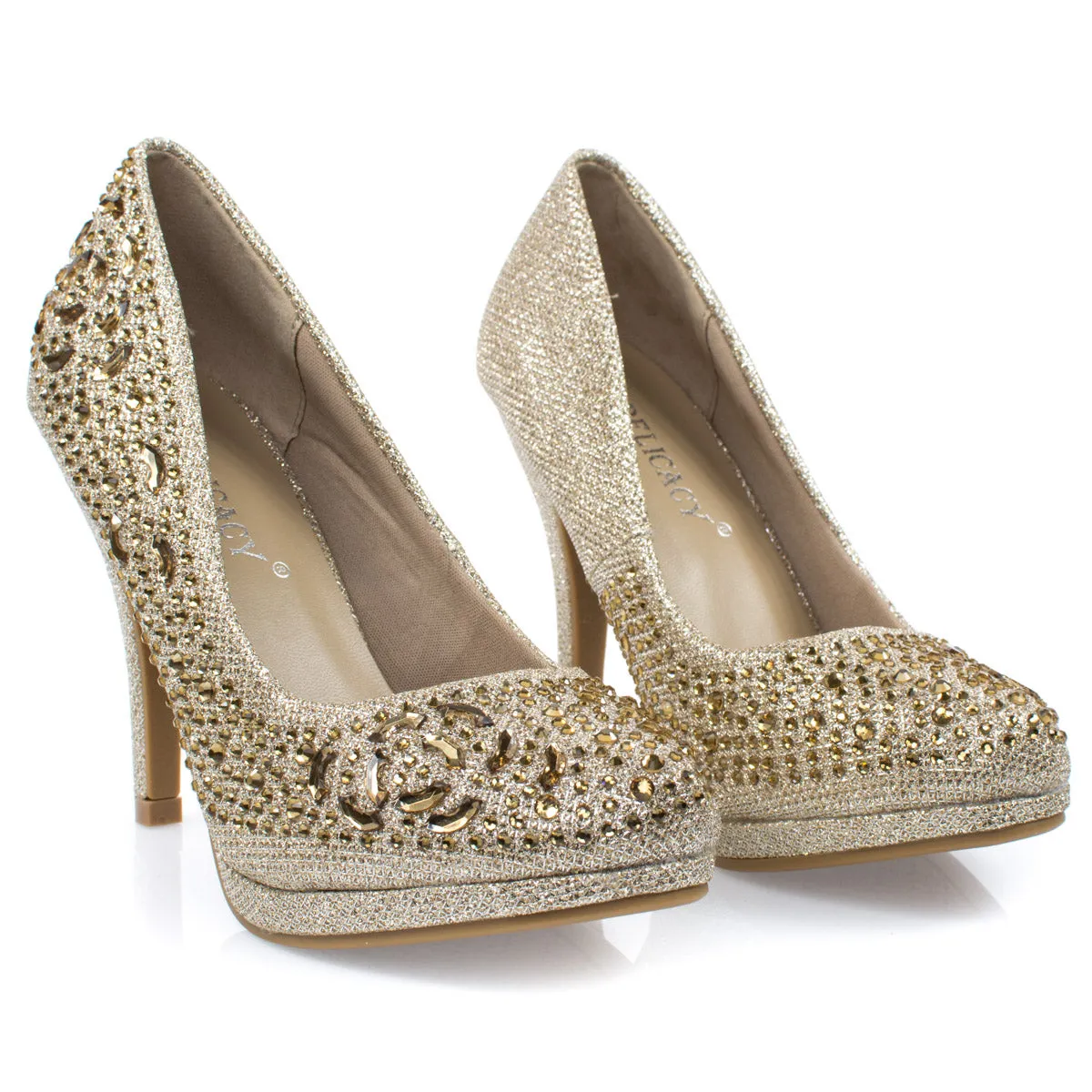 Cassie70 by Delicacy, Sparkling High Heel Dress Pump w Round Toe, Glitter & Rhinestones